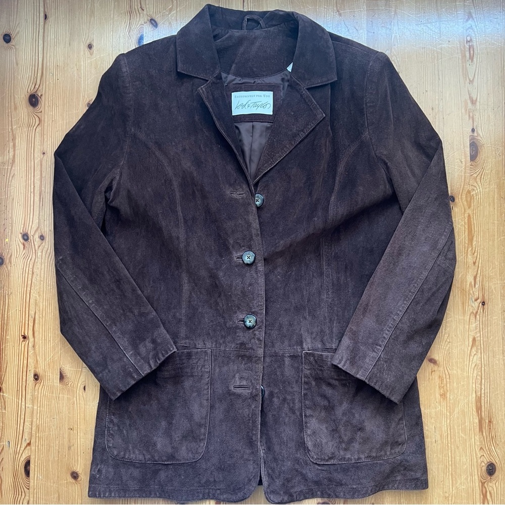 Lord & Taylor Brown Blazer Suede Notched Lapel